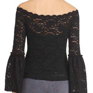 Red Haute BLACK Lace Off-The-Shoulder Bell-Sleeve Top